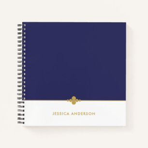 Eleganter Navy Blue White Gold Personalisiert Notizbuch