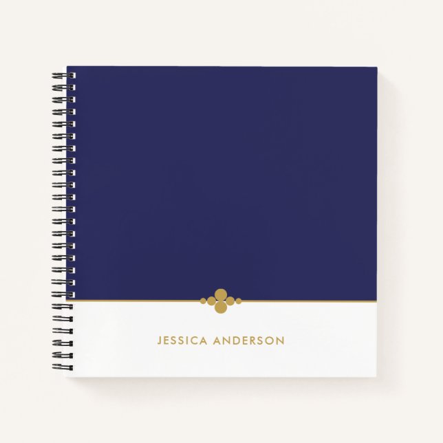 Eleganter Navy Blue White Gold Personalisiert Notizbuch (Vorderseite)