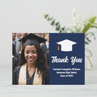 Eleganter Navy Blue White Graduate Foto Abschluss