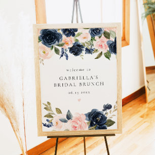 Eleganter Navy Blush Blumenbrunch Willkommen Poster