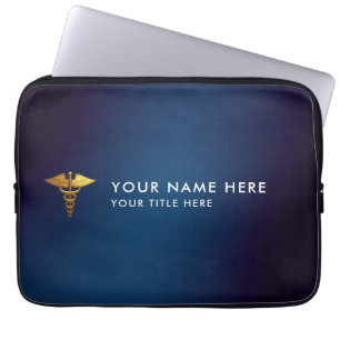 Eleganter Navy-Gold-Caduceus Arzt Laptopschutzhülle