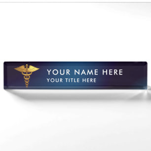 Eleganter Navy-Gold-Caduceus Arzt Namensplakette
