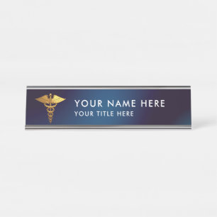 Eleganter Navy-Gold-Caduceus Arzt Schreibtischnamensplakette