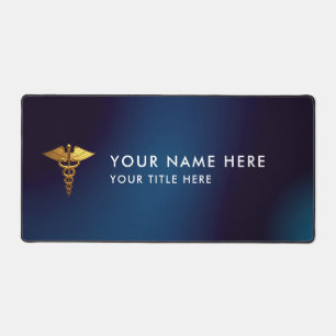 Eleganter Navy-Gold-Caduceus Arzt Schreibtischunterlage