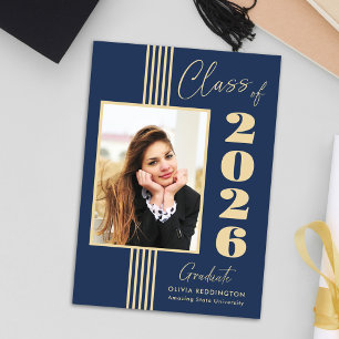 Eleganter Navy-Gold-Fotorahmen 2026 Abschluss Ankündigung