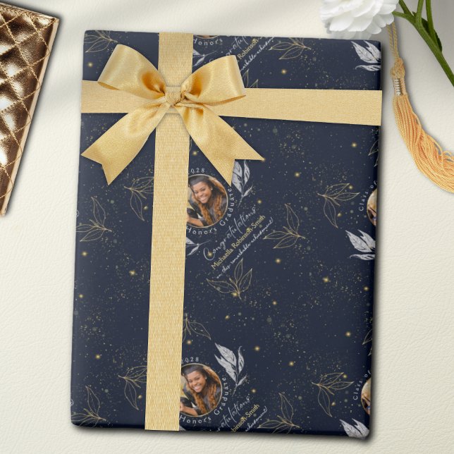 Eleganter Navy Gold Herzlichen Glückwunsch Abschlu Geschenkpapier (Von Creator hochgeladen)