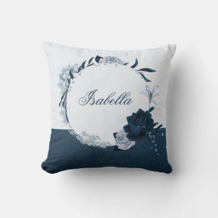 Eleganter Navy- & staubblauer Blumenkranz  Kissen