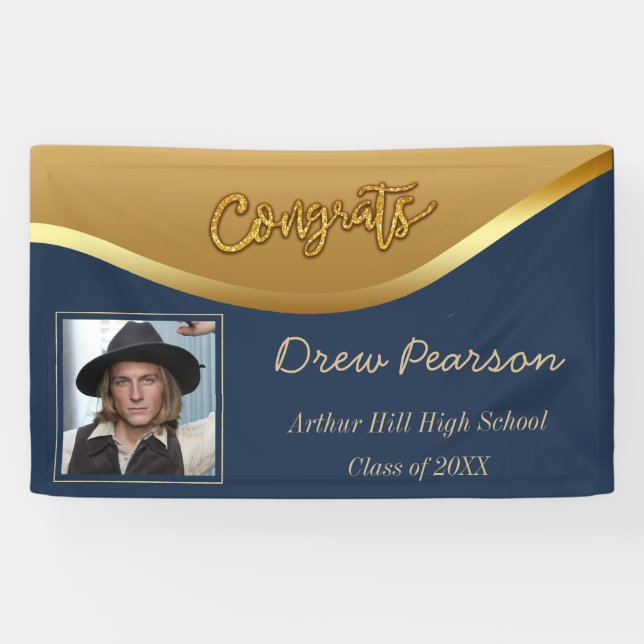 Eleganter Navy und Blue Foto Abschluss Banner (Horizontal)