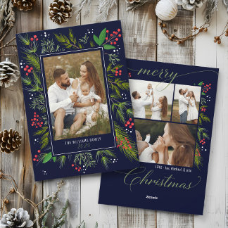 Eleganter Navy-Weihnachtsgrün-Kranz 4 Foto Feiertagskarte