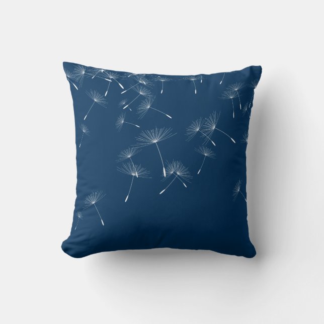 ELEGANTER NAVY WHITE FALLING DANDELION CUSHION KISSEN (Vorderseite)
