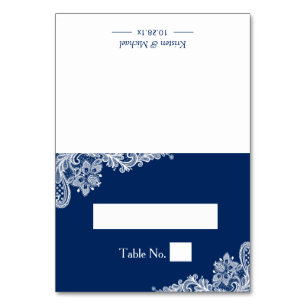 Eleganter Navy White Lace Wedding Place Tischnummer