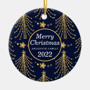 Eleganter Navyblauer Goldener Weihnachtsbaum-Stern Keramik Ornament