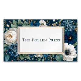 Eleganter Navyblauer Weißer Blumen- Gold-Glitter-R Magnetische Visitenkarte