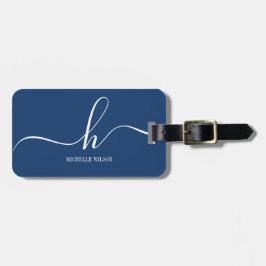 Eleganter Navyblauer Weißer Initial-Schriftname Gepäckanhänger
