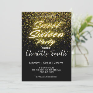 Eleganter Neon Gold Black Retro Sweet 16. Geburtst Einladung