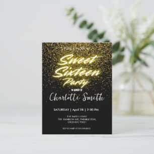Eleganter Neon Gold Black Retro Sweet 16. Geburtst Postkarte