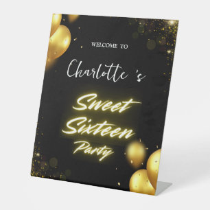 Eleganter Neon Gold Black Retro Sweet 16. Geburtst Sockelschild