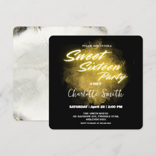 Eleganter Neon Gold rosa Marmor Sweet 16. Geburtst Dankeskarte