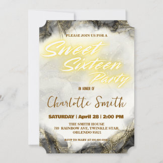 Eleganter Neon Gold rosa Marmor Sweet 16. Geburtst Einladung