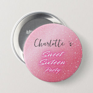 Eleganter Neon Pink Black Retro Sweet 16. Geburtst Button