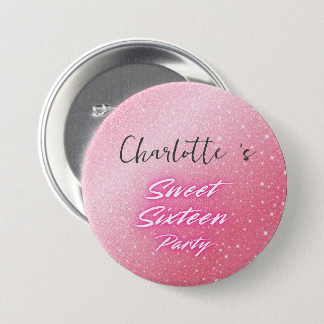 Eleganter Neon Pink Black Retro Sweet 16. Geburtst Button (Vorne & Hinten)