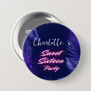 Eleganter Neon Pink Black Retro Sweet 16. Geburtst Button
