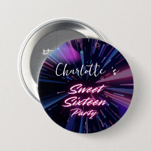 Eleganter Neon Pink Black Retro Sweet 16. Geburtst Button