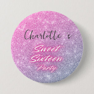 Eleganter Neon Pink Black Retro Sweet 16. Geburtst Button