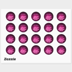 Eleganter Neon Pink Black Retro Sweet 16. Geburtst Runder Aufkleber