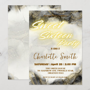 Eleganter Neon rosa Marmor Gold Sweet 16. Geburtst