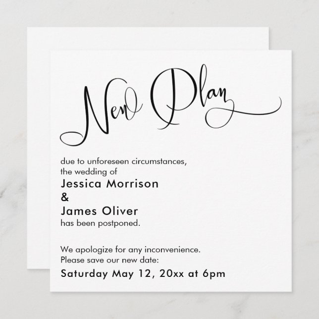 Eleganter "neuer Plan", aufgeschobene Hochzeitskar Einladung (Vorne/Hinten)