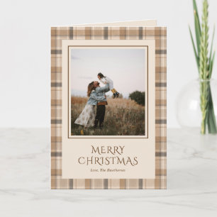 Eleganter neutraler Tartan-Karo-Weihnachtsfoto Feiertagskarte