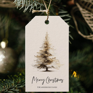 Eleganter neutraler Wasserfarben-Weihnachtsbaum Geschenkanhänger