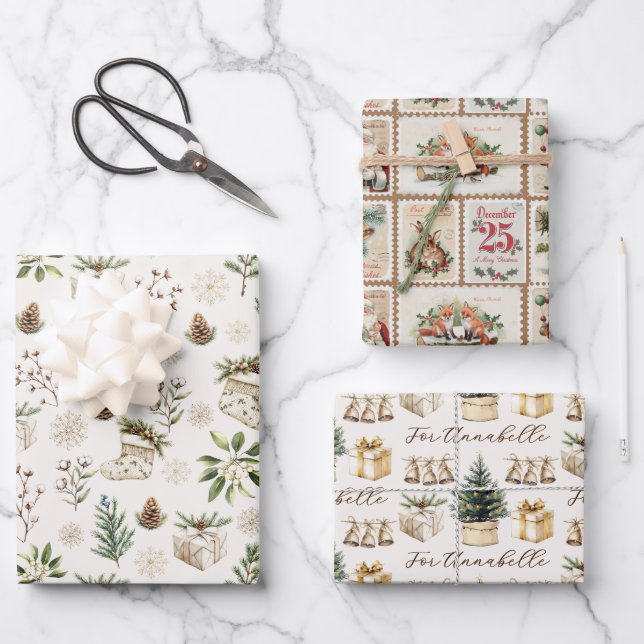 Eleganter neutraler Weihnachtskalender Geschenkpapier Set (Vorderseite)