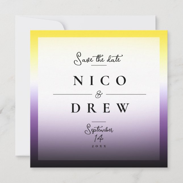 Eleganter nicht binärer Pride Hochzeit Save The Date (Vorderseite)