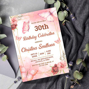 Eleganter niedlich rosa Blütenschmetterling 30. Ge Einladung