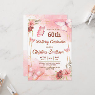 Eleganter niedlich rosa Blütenschmetterling 60. Ge Einladung