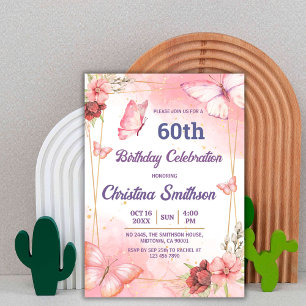 Eleganter niedlich rosa Blütenschmetterling 60. Ge Einladung