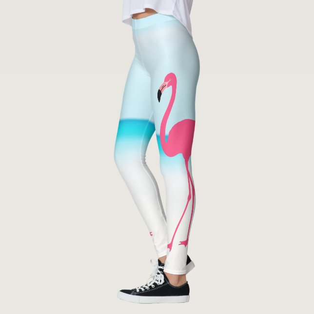 Eleganter niedlich rosa Flamingo am Strand Leggings (Links)