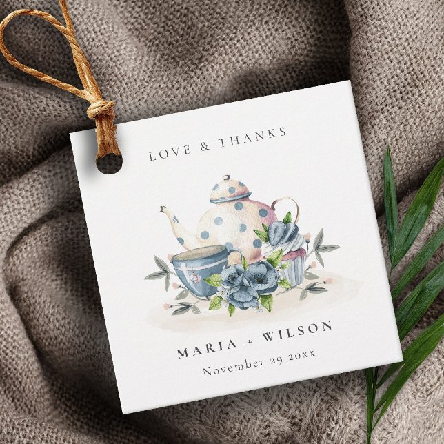 Eleganter Niedlicher Aqua Blue Floral Teapot Cup H Geschenkanhänger (Von Creator hochgeladen)