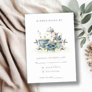 Eleganter Niedlicher Aqua Blue Floral Teapot Cup H RSVP Karte