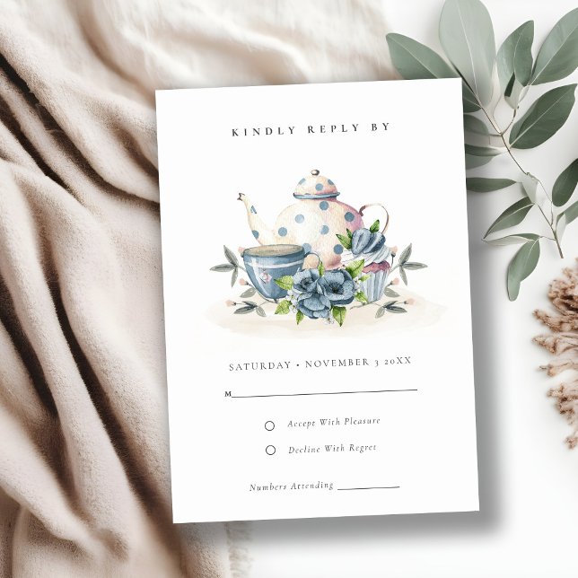 Eleganter Niedlicher Aqua Blue Floral Teapot Cup H RSVP Karte (Von Creator hochgeladen)