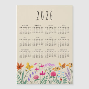 Eleganter Niedlicher Aquarellkalender 2026 Magnetkarte