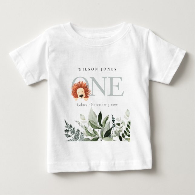 Eleganter Niedlicher Boho Lion Foliage 1. Geburtst Baby T-shirt (Vorderseite)