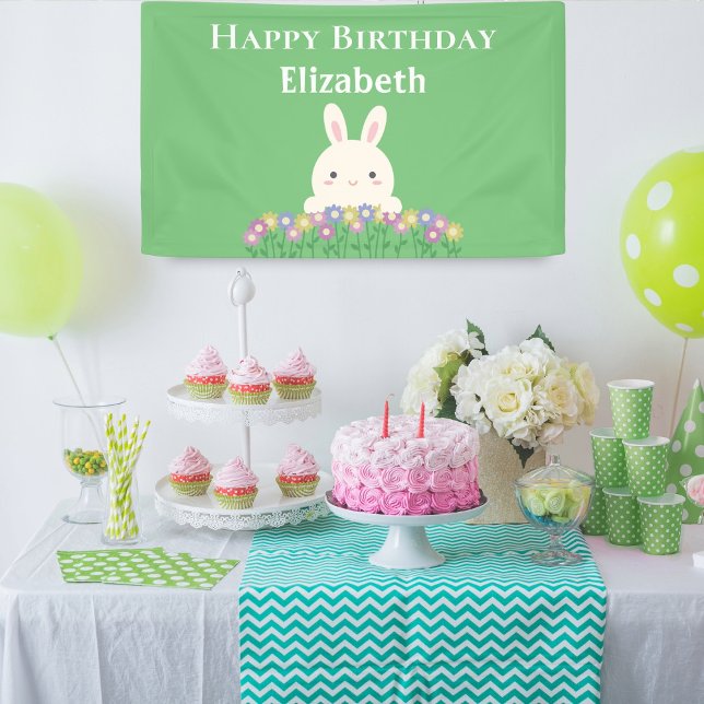 Eleganter Niedlicher Kawaii Bunny & Blume Glückwun Banner (Von Creator hochgeladen)