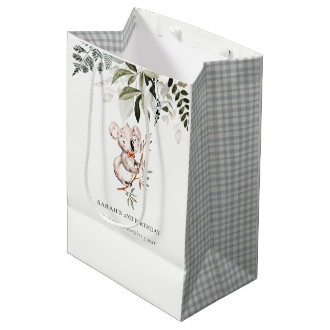 Eleganter Niedlicher Koala-Foliage jeden Geburtsta Mittlere Geschenktüte (Vorderseite Schrägansicht)