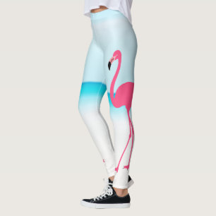 Eleganter niedlicher rosa Flamingo auf dem Strand Leggings