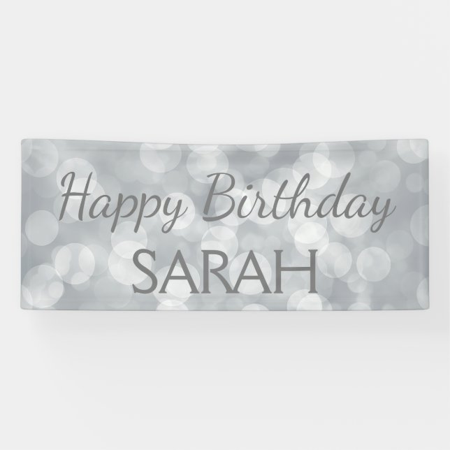 Eleganter Niedlicher Silver Glittery Bokeh Happy B Banner (Horizontal)