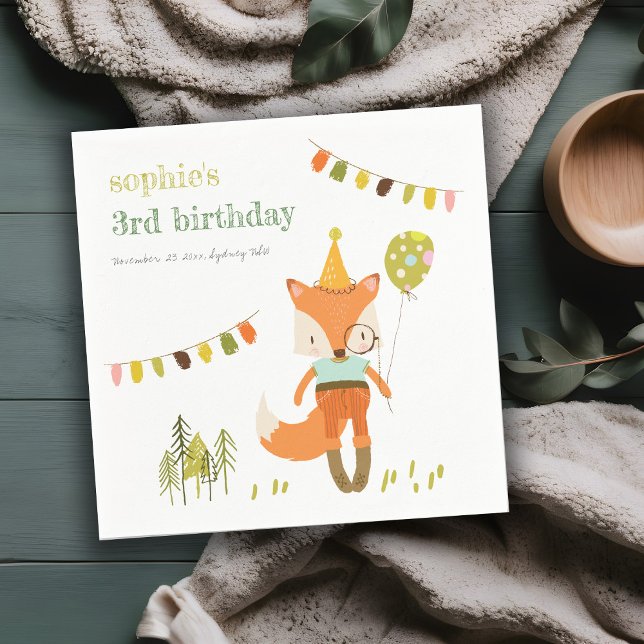 Eleganter Niedlicher Woodland Fun Party Fox Kinder Serviette (Von Creator hochgeladen)