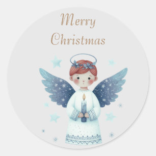 Eleganter nordischer Weihnachtsengel mit einer Ker Runder Aufkleber